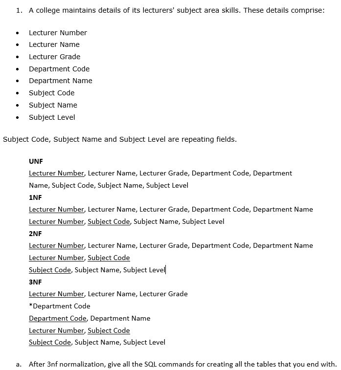 Solved 1. A college maintains details of its lecturers'