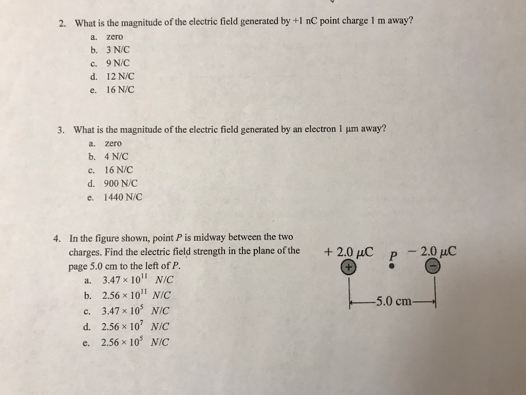 Solved 2. What is the magnitude of the electric field | Chegg.com