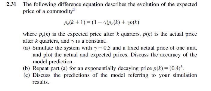 Solved 2.31 The following difference equation describes the | Chegg.com