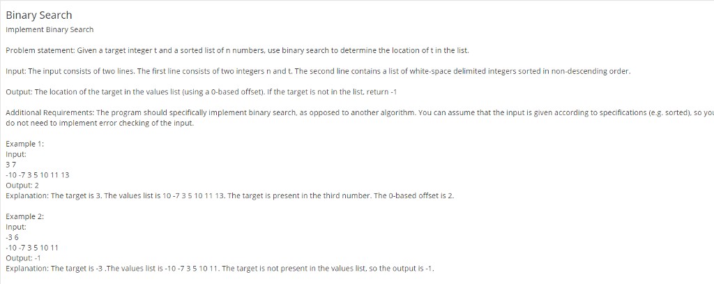 Solved Binary Search Implement Binary Search Problem | Chegg.com