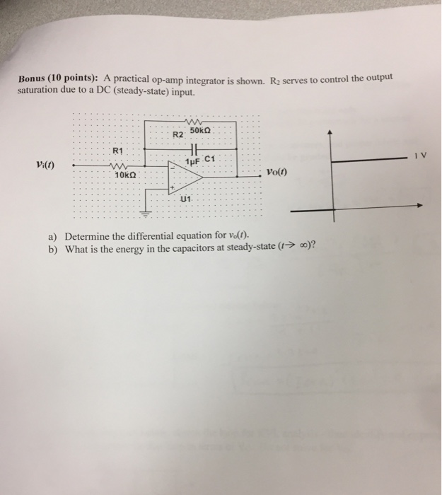 Solved A practical op-amp integrator is shown. R_2 serves to | Chegg.com