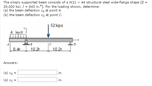 Solved The simply supported beam consists of a W21 x 44 | Chegg.com