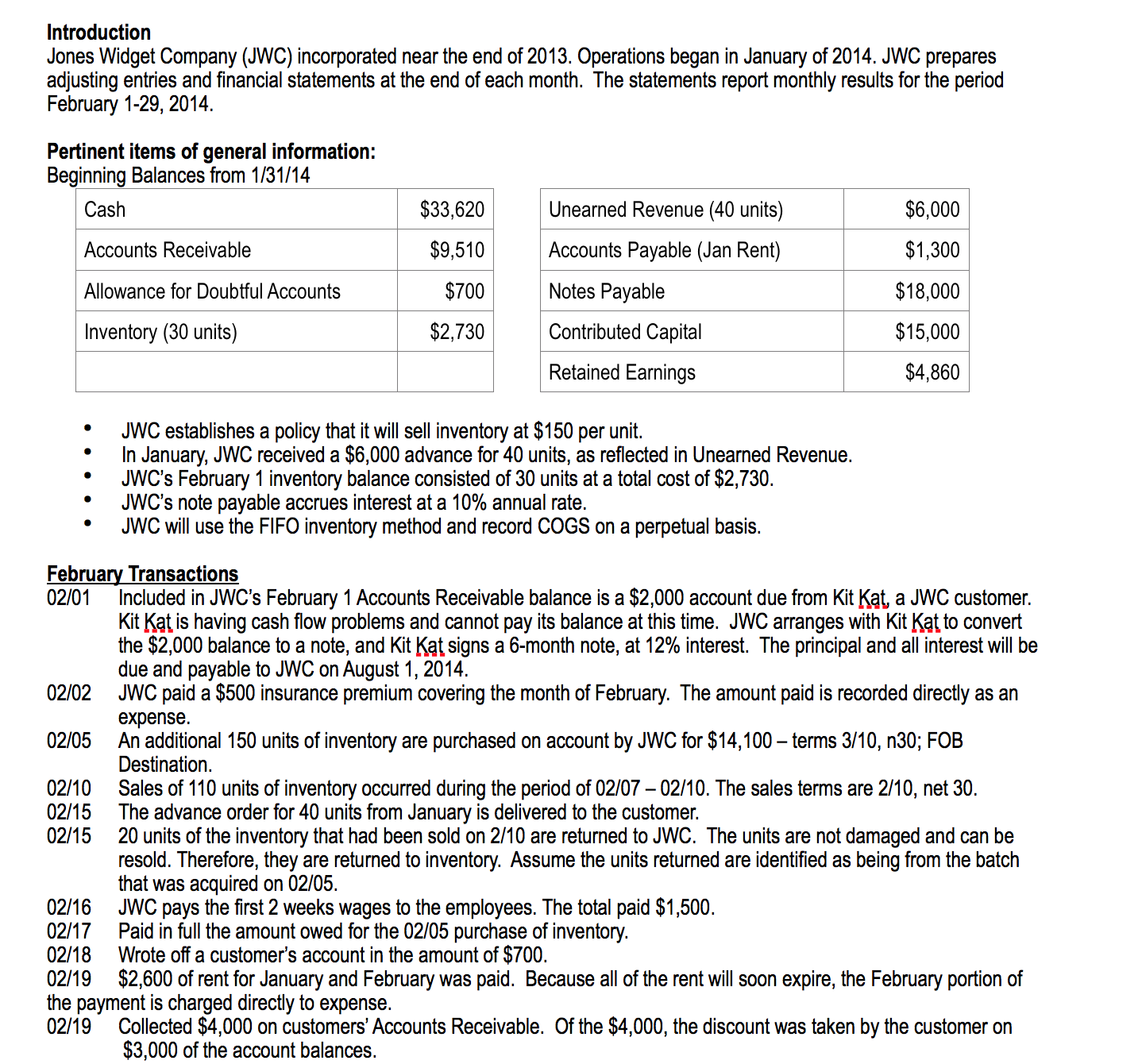 Solved Introduction Jones Widget Company (JWC) incorporated