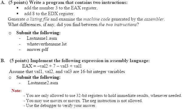 Assembly Program Using Visual Studio C++. The problem | Chegg.com