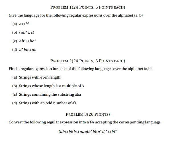 Solved Problem 1 Give The Language For The Following Regular