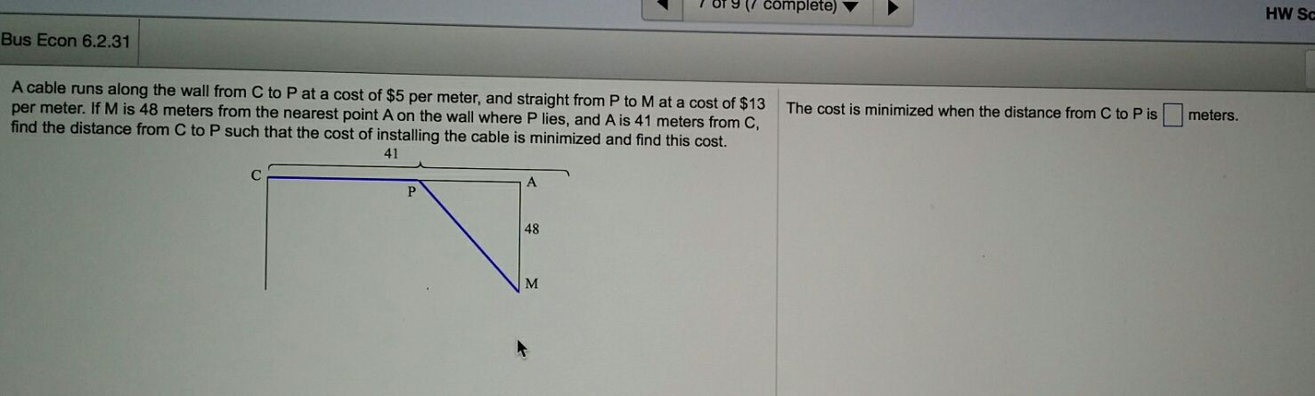 Solved A cable runs along the wall from C to P at a cost of