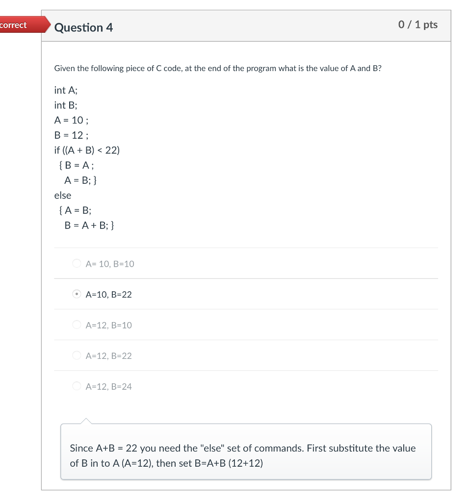 Solved orrect Question 3 0/1 pts Given the following piece | Chegg.com