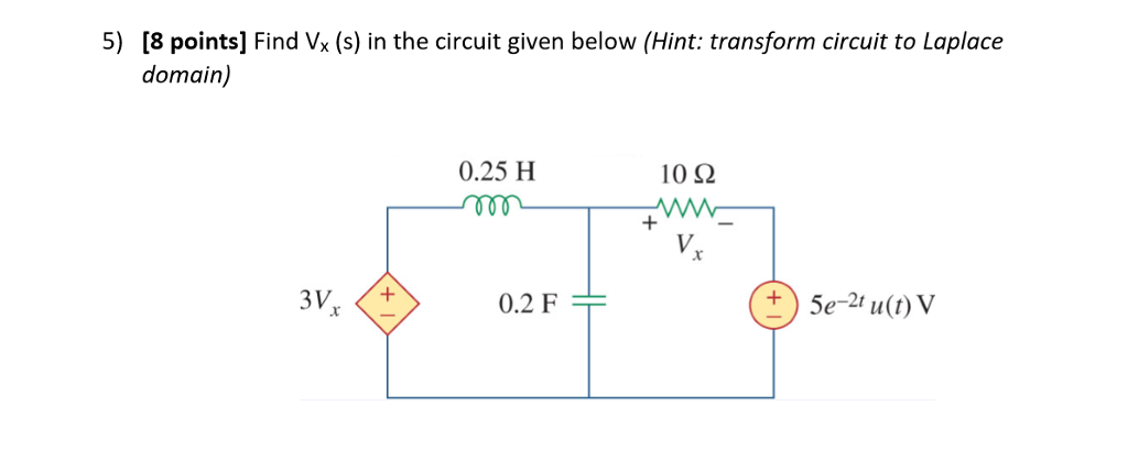 Solved 5) [8 points] Find Vx (s) in the circuit given below | Chegg.com