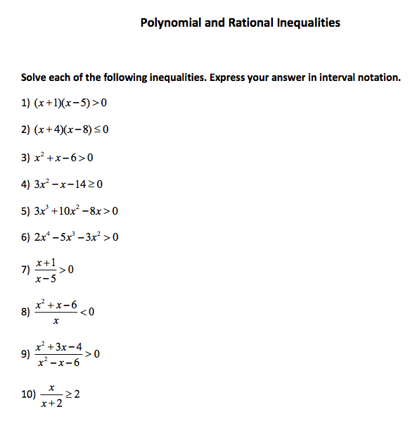 Solved Polynomial and Rational Inequalities Solve each of | Chegg.com