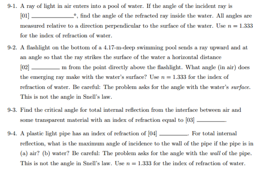 Solved A ray of light in air enters into a pool of water. If | Chegg.com