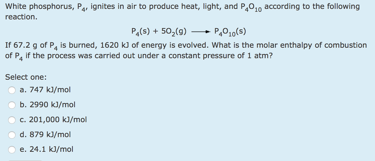 Solved White phosphorus, P_4, ignites in air to produce