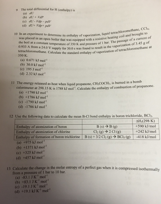 Solved The total differential for H (enthalpy) is In an | Chegg.com