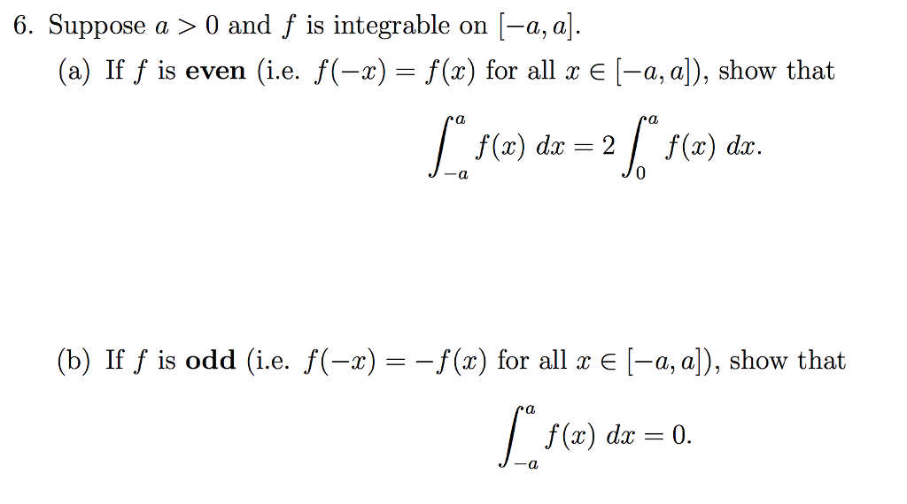 Solved Suppose a > 0 and f is integrable on [-a, a]. (a) If | Chegg.com