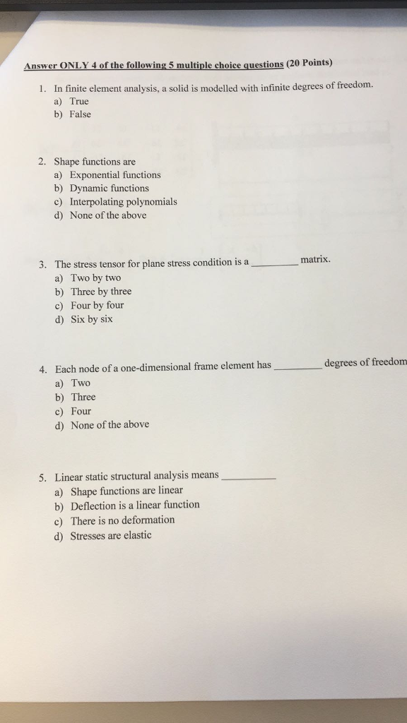 Solved Answer ONLY 4 Of The Following 5 Multiple Choice | Chegg.com