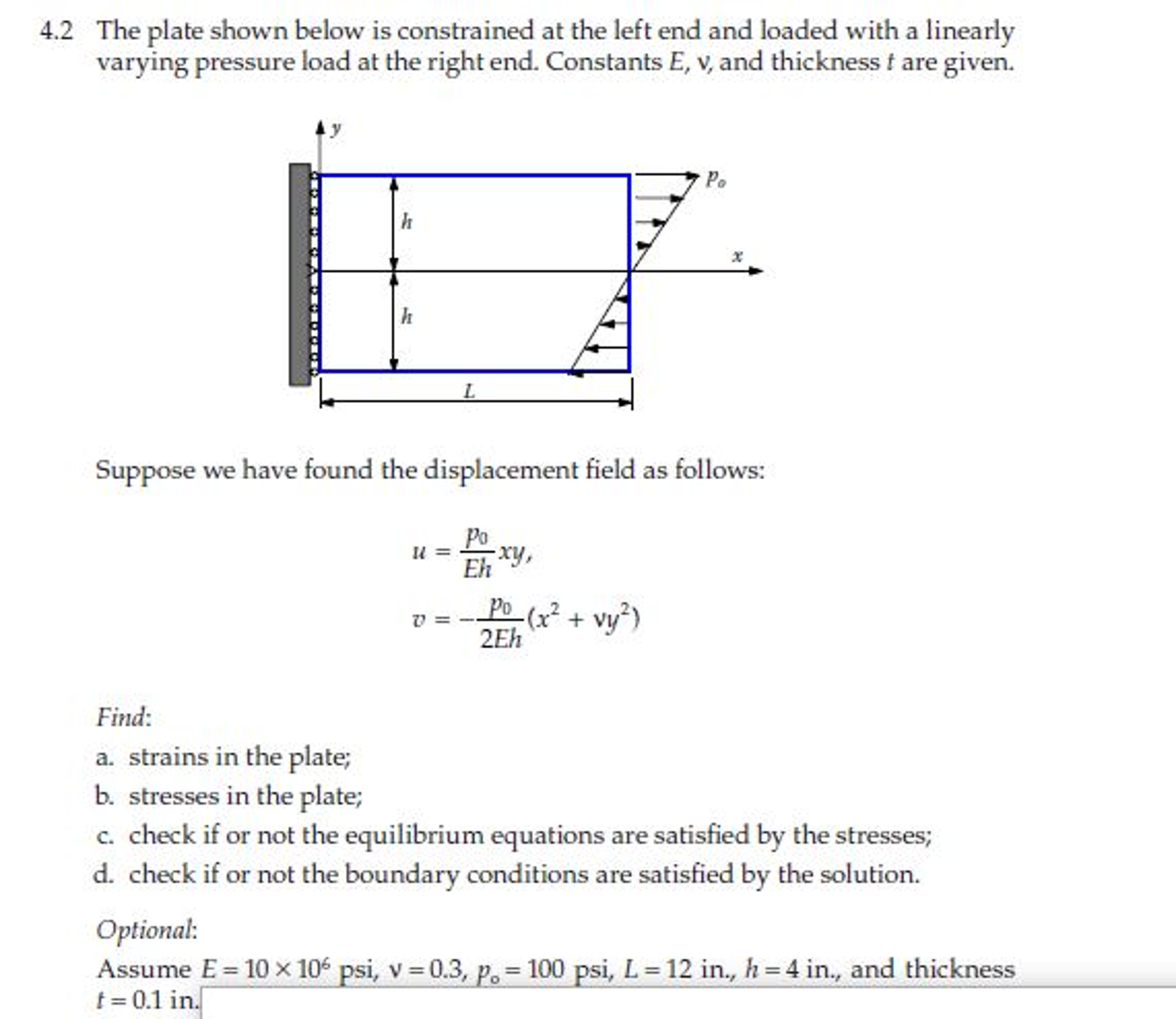 Solved The plate shown below is constrained at the left end | Chegg.com