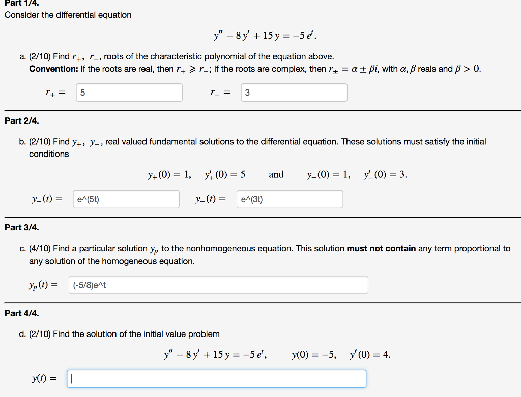 Solved Part 1/4 Consider the differential equation a. (2/10) | Chegg.com