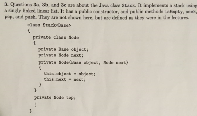 Solved 3. Questions 3a, 3b, and 3c are about the Java class | Chegg.com