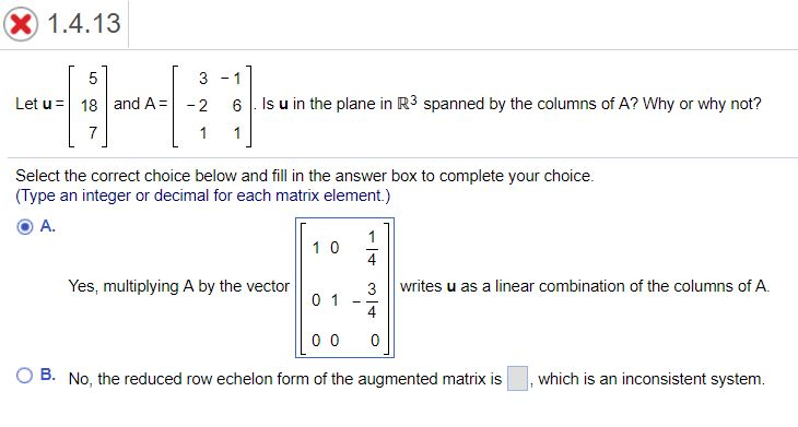 Solved: X) 1.4.13 3 -1 Let U 18 And A2 6Is U In The Plane | Chegg.com