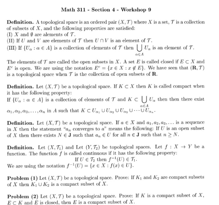 Solved Definition. A topological space is an ordered pair