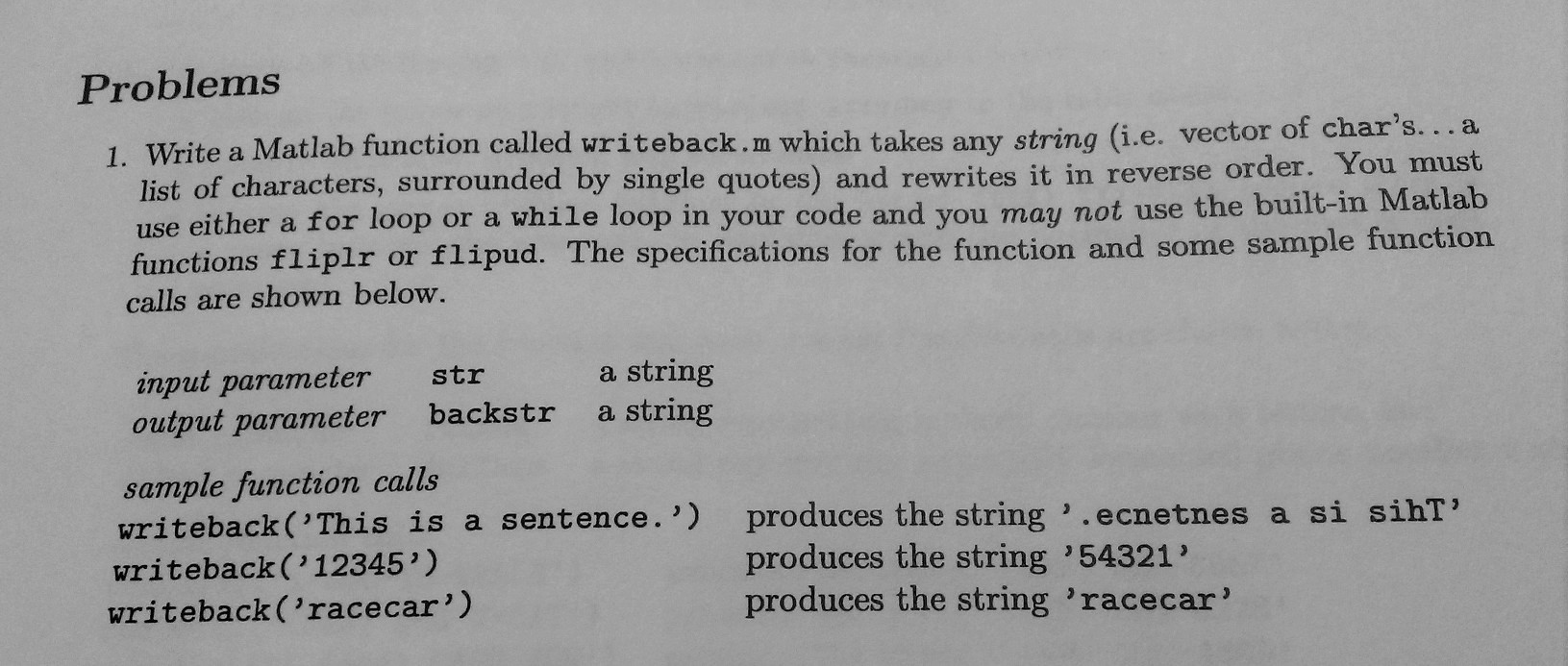 Solved 1. Write a Matlab function called writeback .m which | Chegg.com