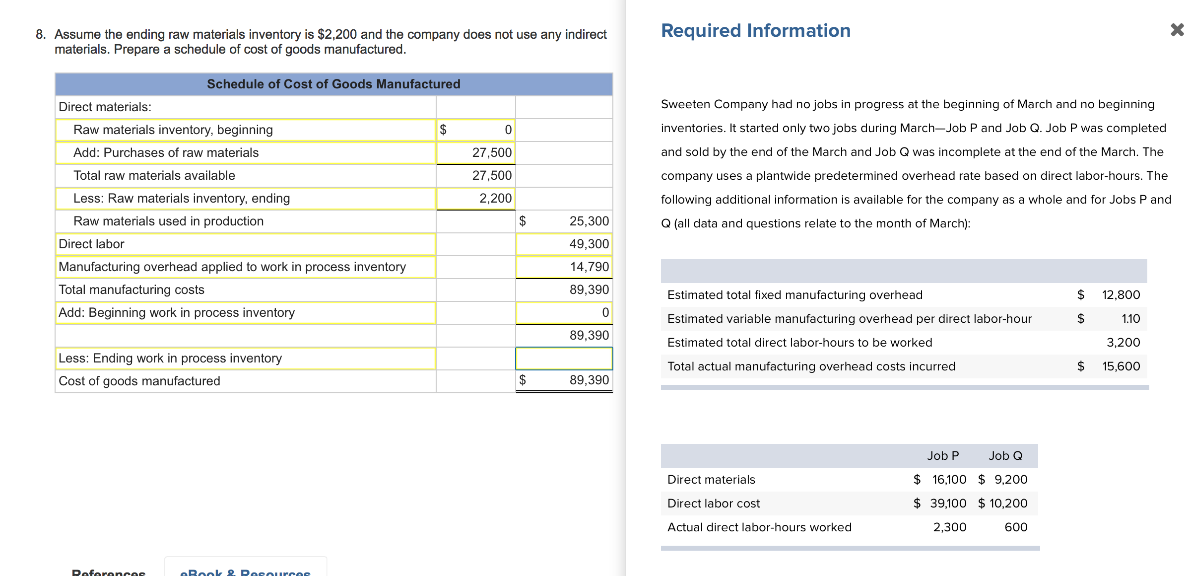 Solved 8. Assume the ending raw materials inventory is