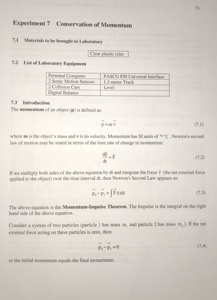 71 Experiment 7 Conservation Of Momentum 7.1 | Chegg.com