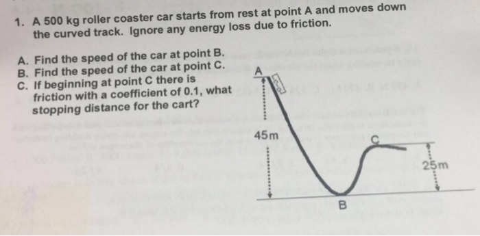 Solved A 500 kg roller coaster car starts from rest at point