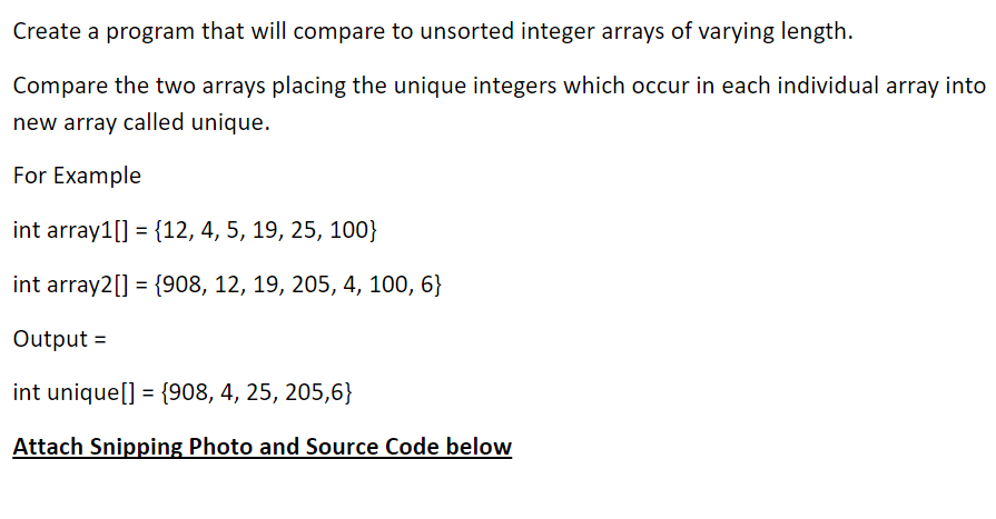 Create a program that will compare to unsorted | Chegg.com