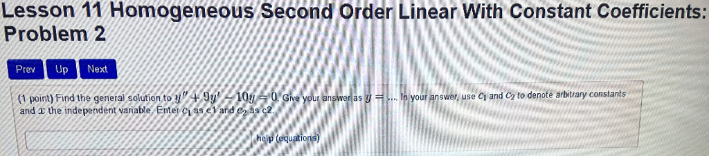 Solved Lesson 11 Homogeneous Second Order Linear With | Chegg.com