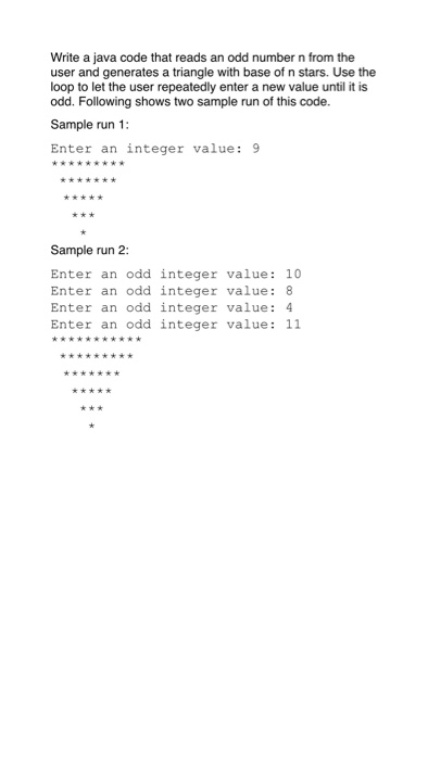 Solved Using eclipse Write a java code that reads an odd | Chegg.com