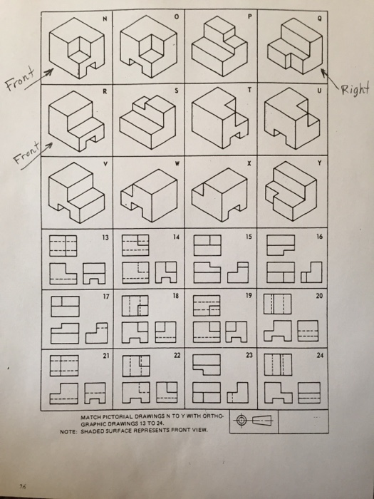 Solved Match pictorial drawing n to y with orthographic