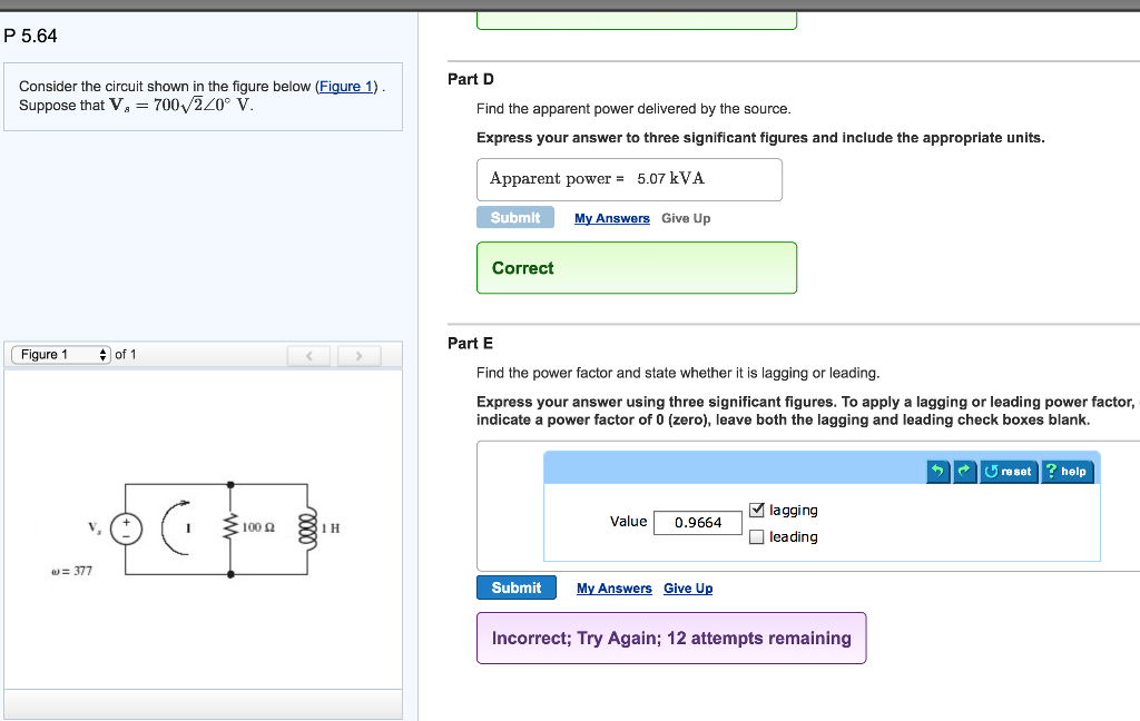 Solved P 5.64 Part D Consider the circuit shown in the | Chegg.com