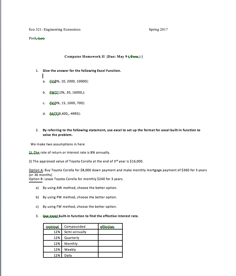 Solved Give the answer for the following Excel Function. a. | Chegg.com