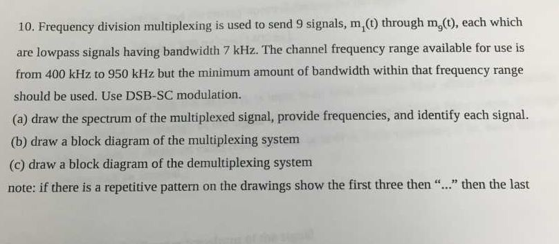 Solved 10. Frequency division multiplexing is used to send 9 | Chegg.com