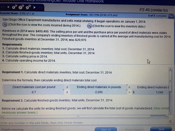 Ending Direct Materials Total Cost Formula