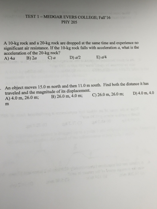 Solved A 10-kg rock and a 20-kg rock are dropped at the same | Chegg.com