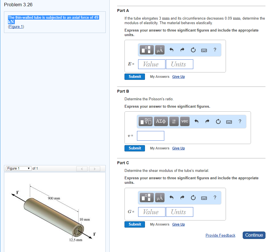 Solved The thin-walled tube is subjected to an axial force | Chegg.com