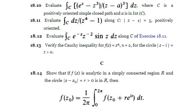 18 10 Evaluate Integrate C e z z 3 z a 3 Dz Chegg