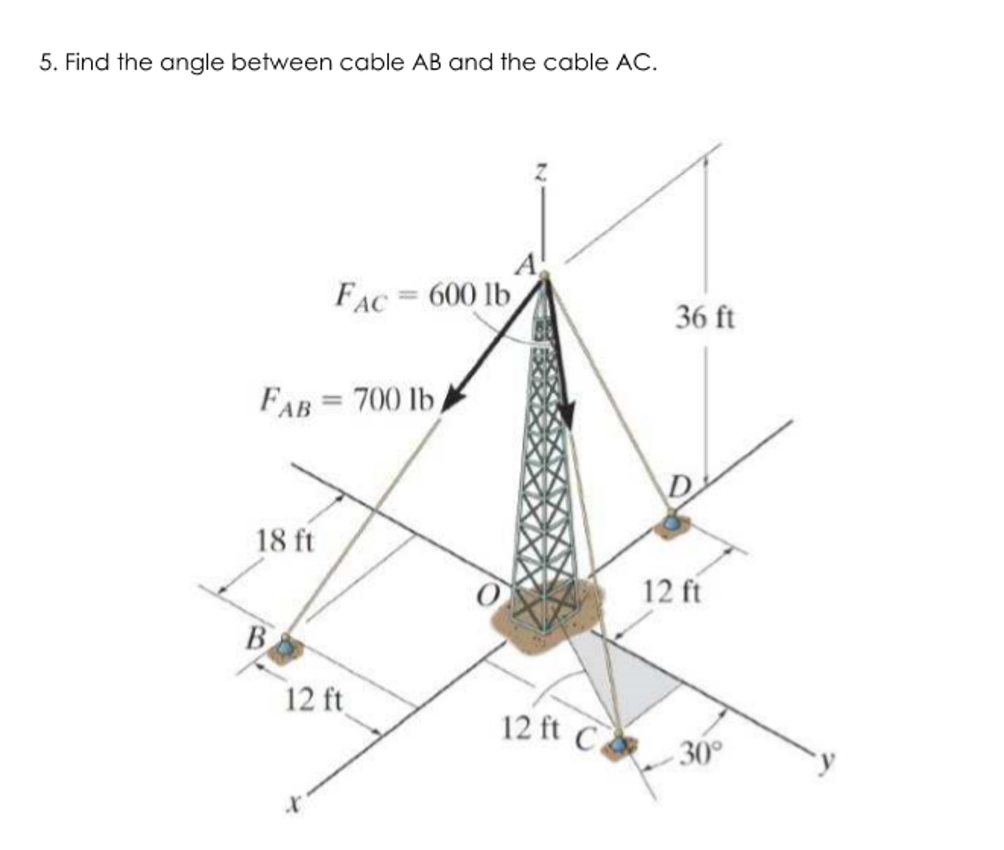 Solved Find The Angle Between Cable AB And The Cable AC. | Chegg.com