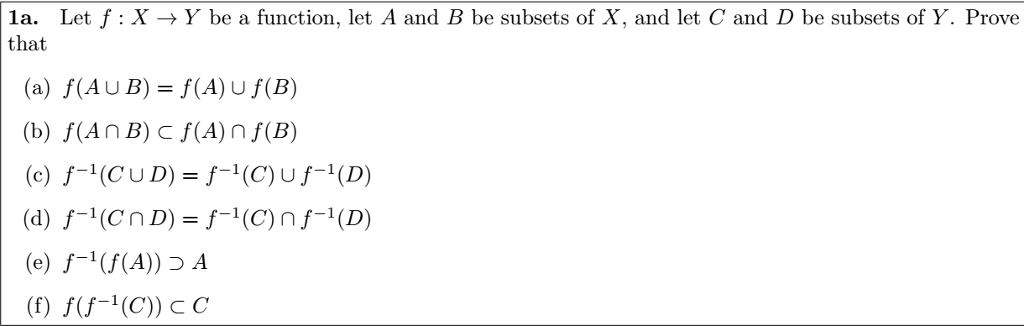 Solved 1a. Let F : X → Y Be A Function, Let A And B Be | Chegg.com