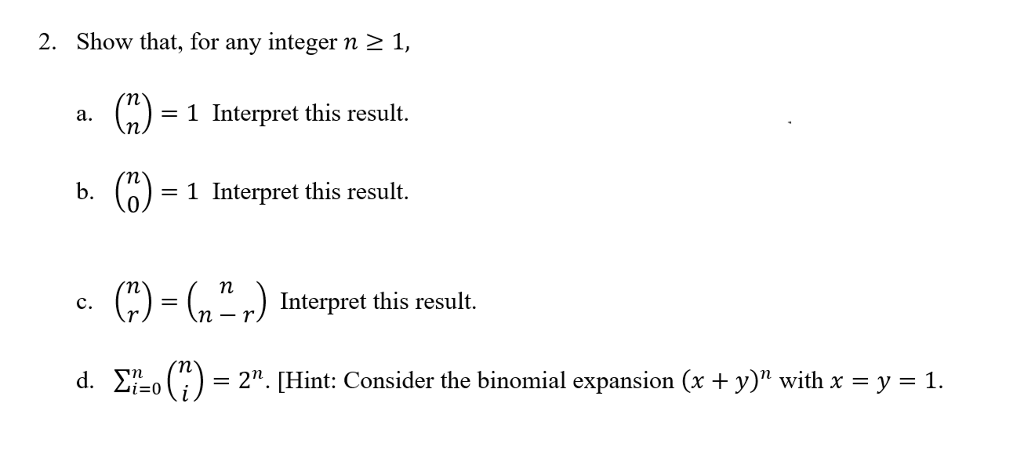 Solved Show That, For Any Integer N Greaterthanorequalto 1, 