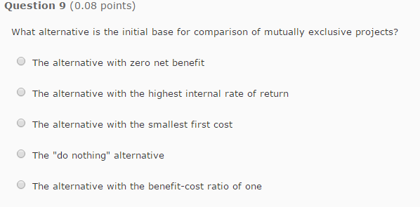 Solved What alternative is the initial base for comparison | Chegg.com