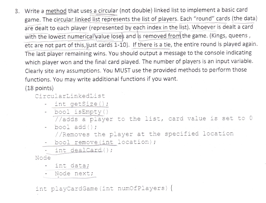 Solved Write a method that uses a circular (not double) | Chegg.com