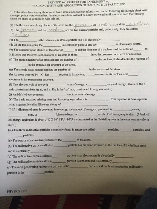 Solved: PREVIEW WORKSHEET FOR EXPERIMENT A, RADIOACTIVITY | Chegg.com