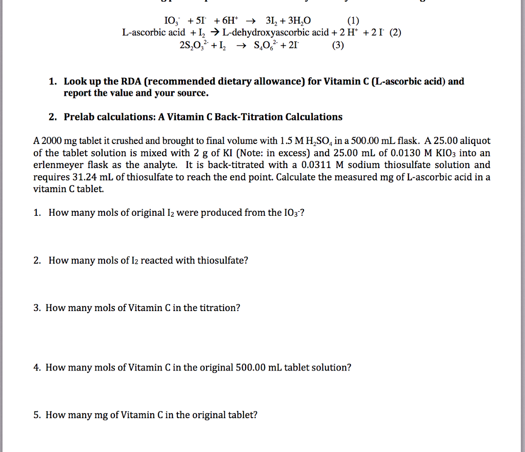 Solved help with Vitamin C reaction calculations...need help