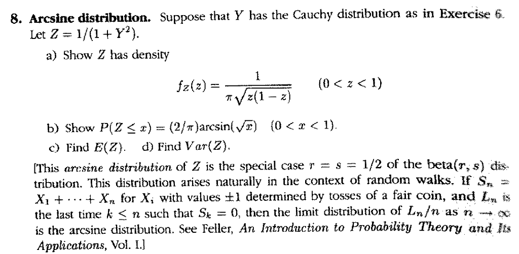 Solved 8. Arcsine distribution. Suppose that Y has the | Chegg.com