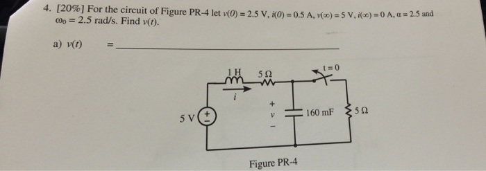 Solved For the circuit of Figure PR-4 let v(0) = 2.5 V, i(0) | Chegg.com