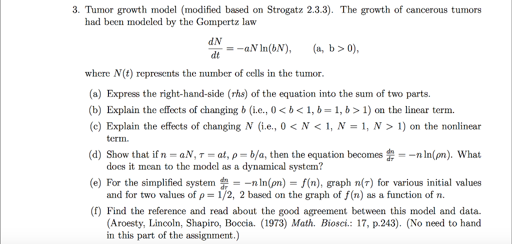 Solved 3 Tumor Growth Model modified Based On Strogatz Chegg