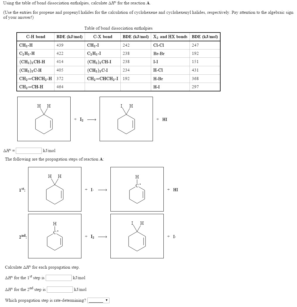 Solved Using The Table Of Bond Dissociation Enthalpies, | Chegg.com