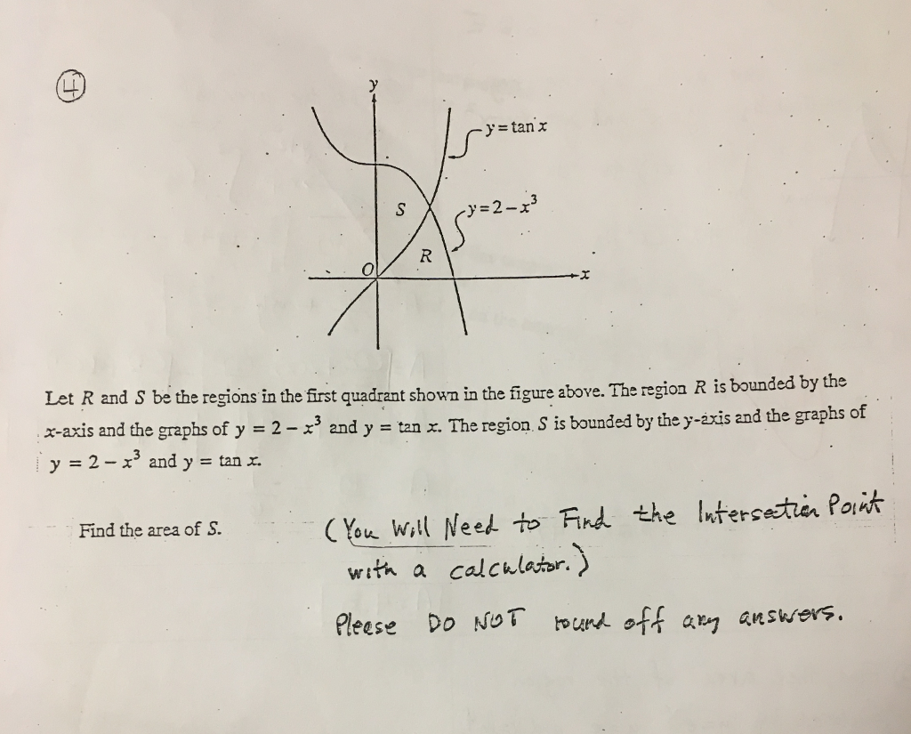 Solved y=tan x Let R and S be the regions in the first | Chegg.com